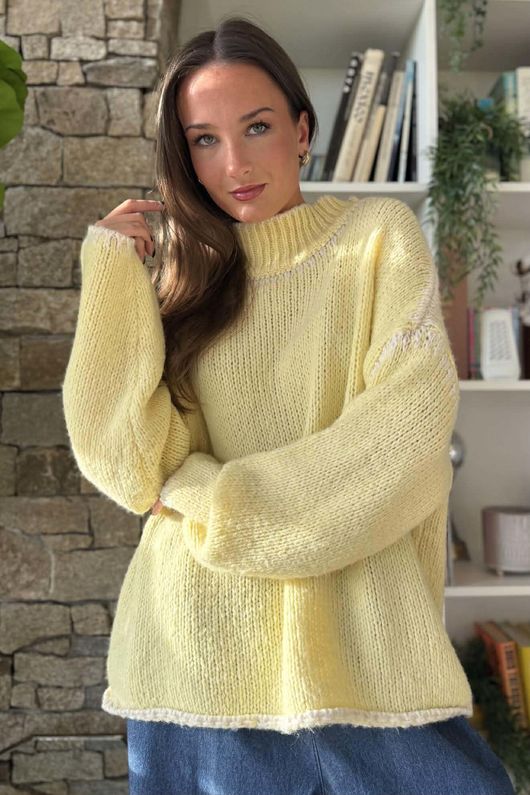  Big Softie Whipstitch Knit Jumper Lemon